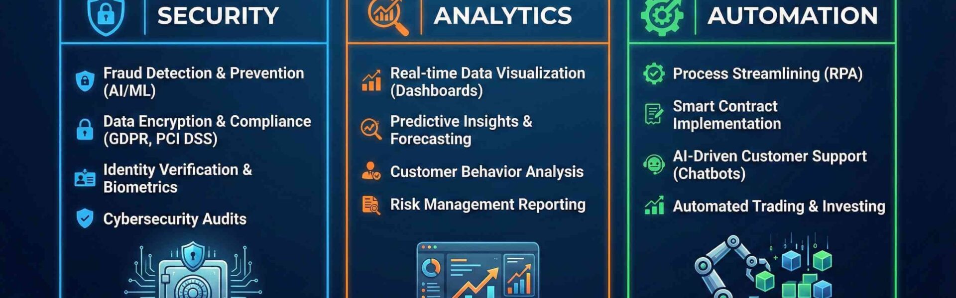 Comparing Key Fintech Software Development Services: Security, Analytics, and Automation